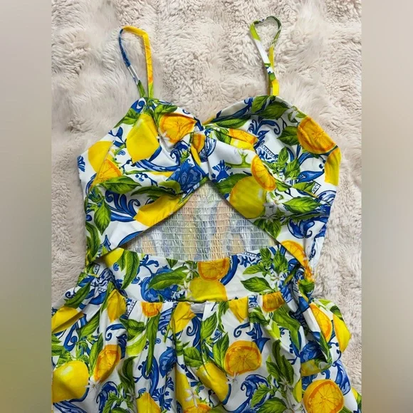 NWOT! SHEIN Southern Italian/Sicilian Style Lemon and Floral Print Dress - Picture 2 of 5